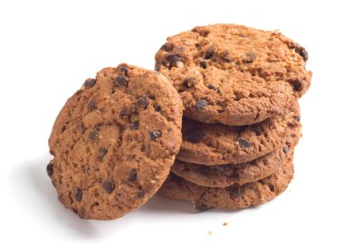 Beyaz arkaplanda izole edilmiş çikolatalı kurabiye