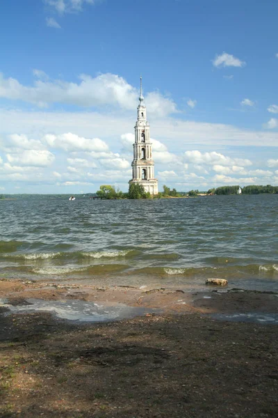 Kalyazin Flooded Bell Tower Volga River Russia 1940S Monastery Most — Stock Photo, Image