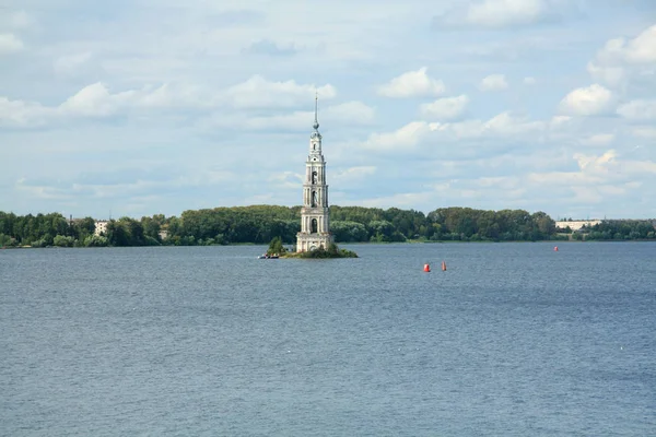 Kalyazin Zalał Bell Tower Nad Wołgą Rosji Latach Tych Klasztor — Zdjęcie stockowe