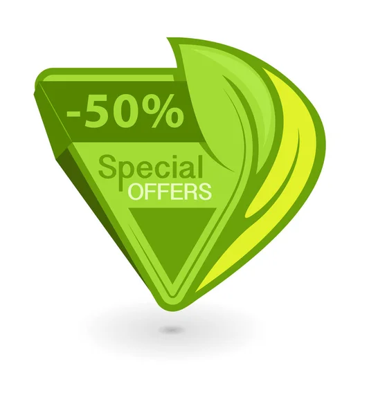 Verde triangular Eco tag com inscrição Ofertas especiais — Vetor de Stock