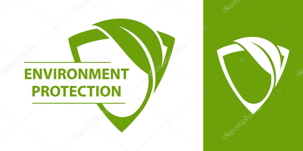 Eco design element. Eco logo with shield and leaf. Environment protection