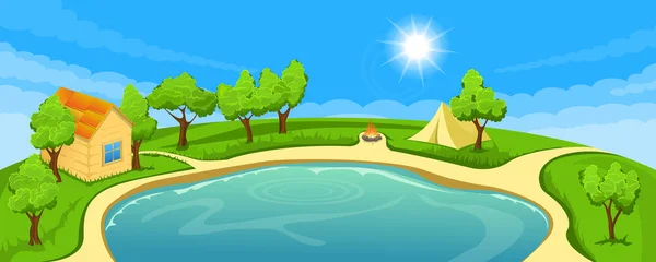 Summer landscape with lake — Stock Vector