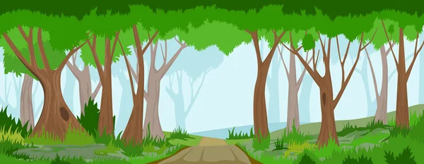 Summer forest with road — Stock Vector