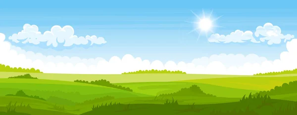 Sommerlandschaft mit Feldern und grünen Hügeln — Stockvektor