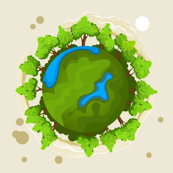 Ecology concept with green planet and trees