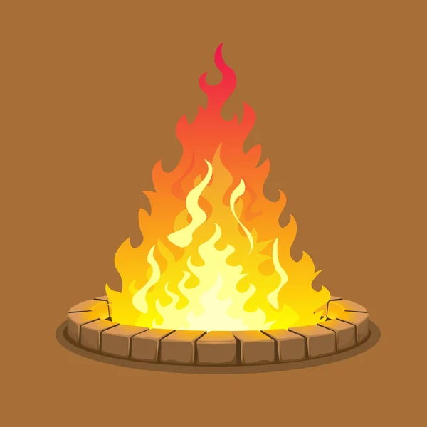 Large fire surrounded by stones — Stock Vector