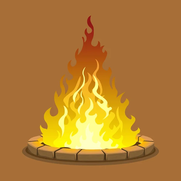 Grote brand omgeven door stenen — Stockvector