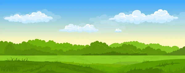 Pemandangan musim panas dengan ladang dan bukit hijau - Stok Vektor