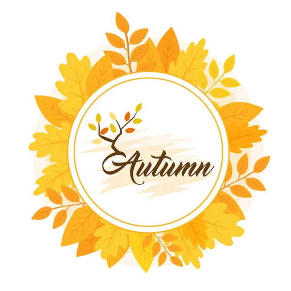 Autumn forest leaves round frame — Stock Vector