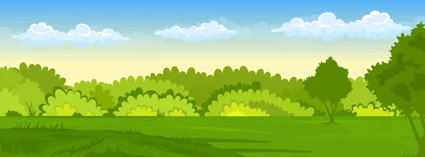 Pemandangan musim panas dengan ladang dan bukit hijau - Stok Vektor