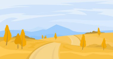 Alanları ve sarı tepeler ile Sonbahar manzara