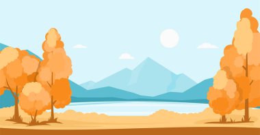 Göl ve dağlarla dolu sonbahar manzarası