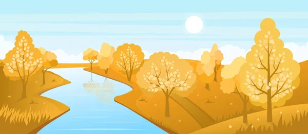 Paisaje otoñal con río — Vector de stock