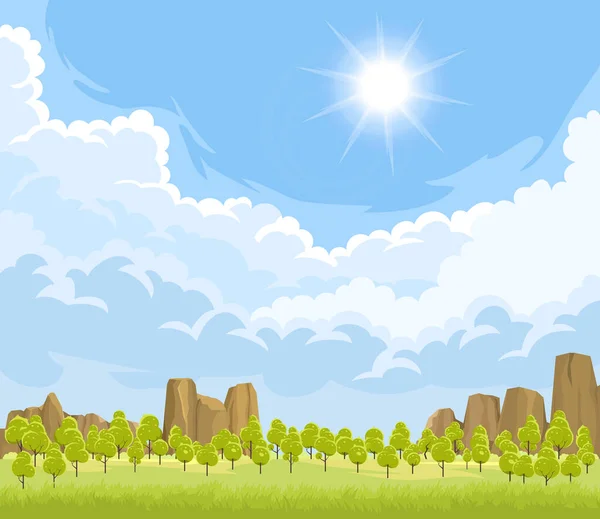 Paisaje de verano con árboles — Vector de stock