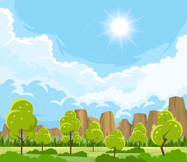 Paisaje de verano con árboles — Vector de stock