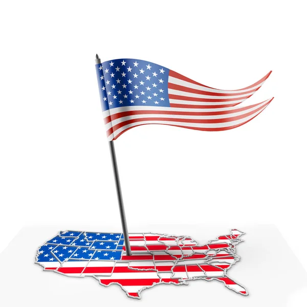 Bandera Estados Unidos Sobre Mapa Blanco —  Fotos de Stock