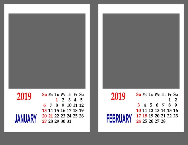 Calendário Para 2019 Dois Meses São Janeiro Fevereiro — Fotografia de Stock