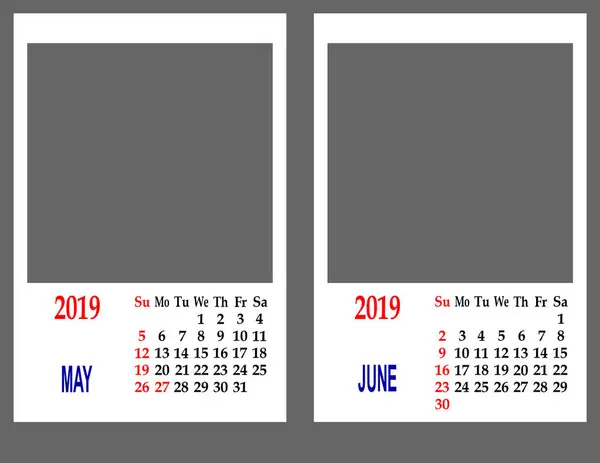 Siatki Kalendarza 2019 Dwa Miesiące Maju Czerwcu — Zdjęcie stockowe