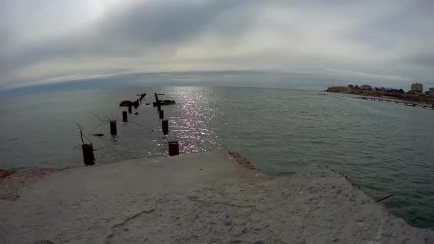 Oude Betonnen Pier Kaspische Zee Kazachstan Aktau — Stockvideo