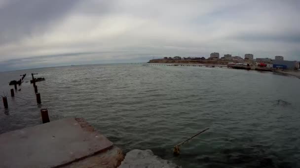Старий Бетонний Пірс Каспійське Море Казахстан Актау — стокове відео