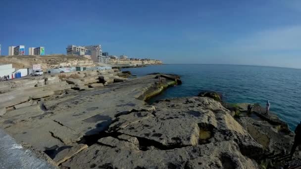 Orilla Rocosa Del Mar Caspio Aktau Kazajstán Marzo 2019 Año — Vídeo de stock