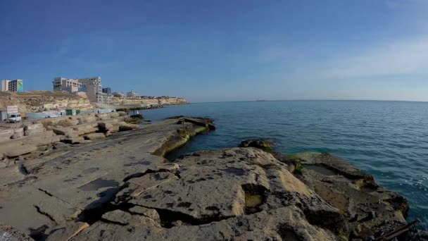 Rocky Shore Caspian Sea Aktau Kazakhstan — Stock Video