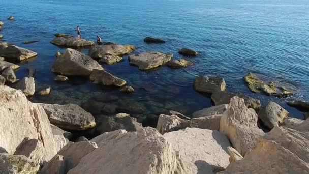 Den Klippiga Stranden Kaspiska Havet Aktau Kazakstan — Stockvideo