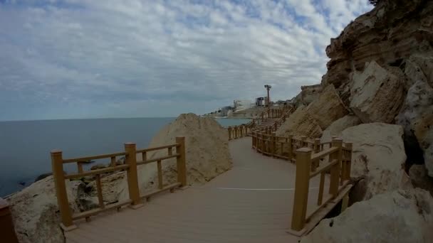 Nieuw Parcours Langs Rotsen Aktau Kust Van Kaspische Zee Kazachstan — Stockvideo