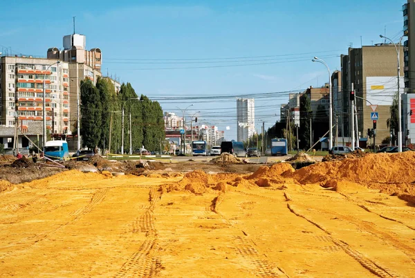 Construcción de carreteras en la ciudad . — Foto de Stock