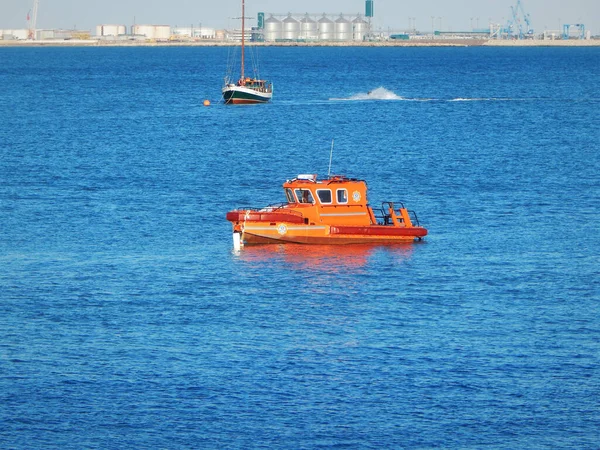 Orange Lifeguard Boat Caspian Sea Aktau Kazakhstan July 2019 Year — Stock Photo, Image