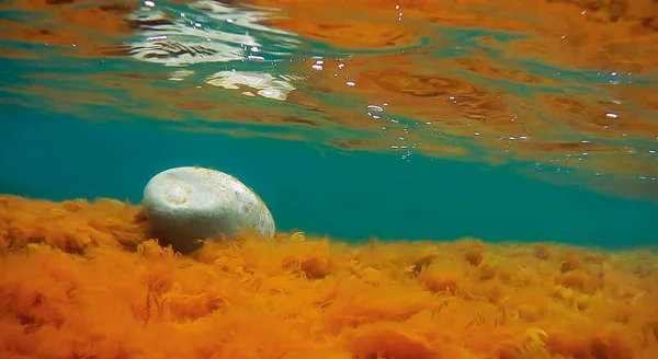 Podwodna Skała Pokryta Glonami Morze Kaspijskie Czerwca 2020 — Zdjęcie stockowe