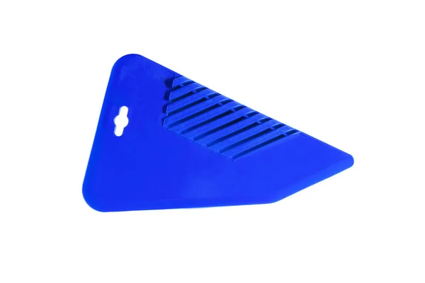 Espátula Plástico Azul Para Papel Parede Close Isolado Sobre Fundo — Fotografia de Stock