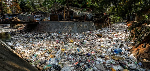 Waterway Asia Clogged Plastic Pollution Garbage Thick You Can Longer — Stock Photo, Image