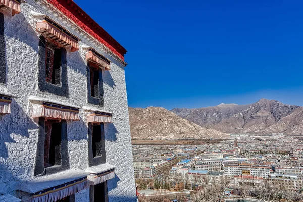 Kilátás Potala Palota Tetejéről Lhasa Tibet — Stock Fotó
