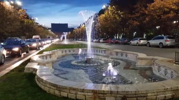 Bulevardul Unirii Met Het Paleis Van Het Parlement Achtergrond — Stockvideo