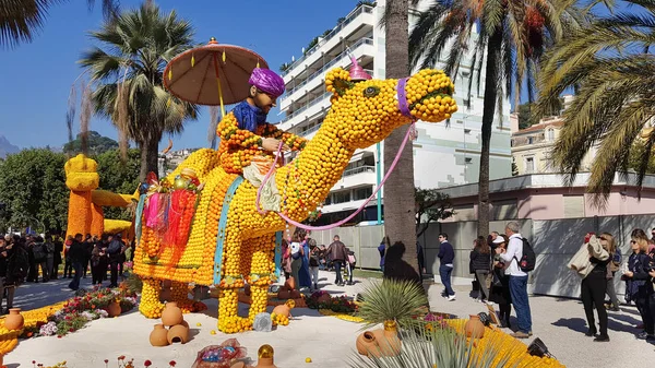 Menton Francia Febrero 2019 Arte Hecho Limones Naranjas Famoso Festival —  Fotos de Stock