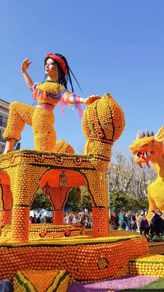 Menton Francia Febrero 2019 Arte Hecho Limones Naranjas Famoso Festival — Foto de Stock