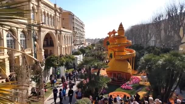 Menton Francia Febrero 2019 Arte Hecho Limones Naranjas Famoso Festival — Vídeos de Stock