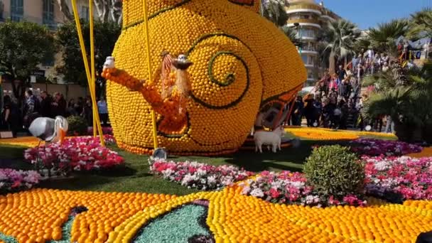 Menton Francia Febrero 2019 Arte Hecho Limones Naranjas Famoso Festival — Vídeo de stock