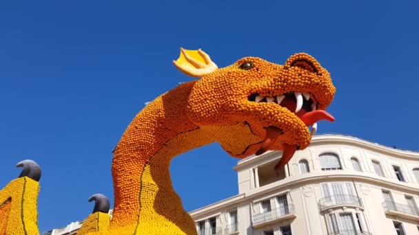 Menton Francia Febrero 2019 Arte Hecho Limones Naranjas Famoso Festival — Vídeo de stock