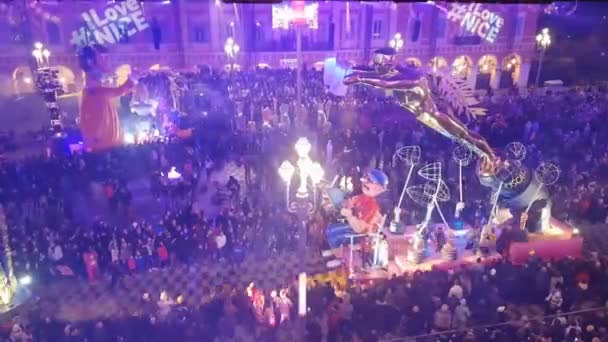 Nizza Francia Febbraio 2019 Persone Che Festeggiano Carnevale Piazza Massena — Video Stock