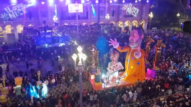 Nice Frankrike Februari 2019 Människor Firar Karnevalen Massena Torget Evenemanget — Stockvideo