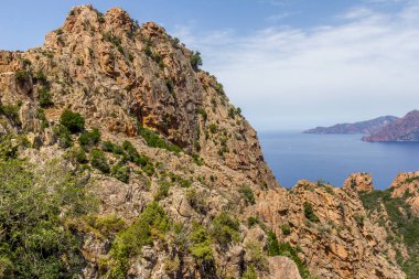 Fransa, Korsika 'daki Calanques de Piana ve deniz