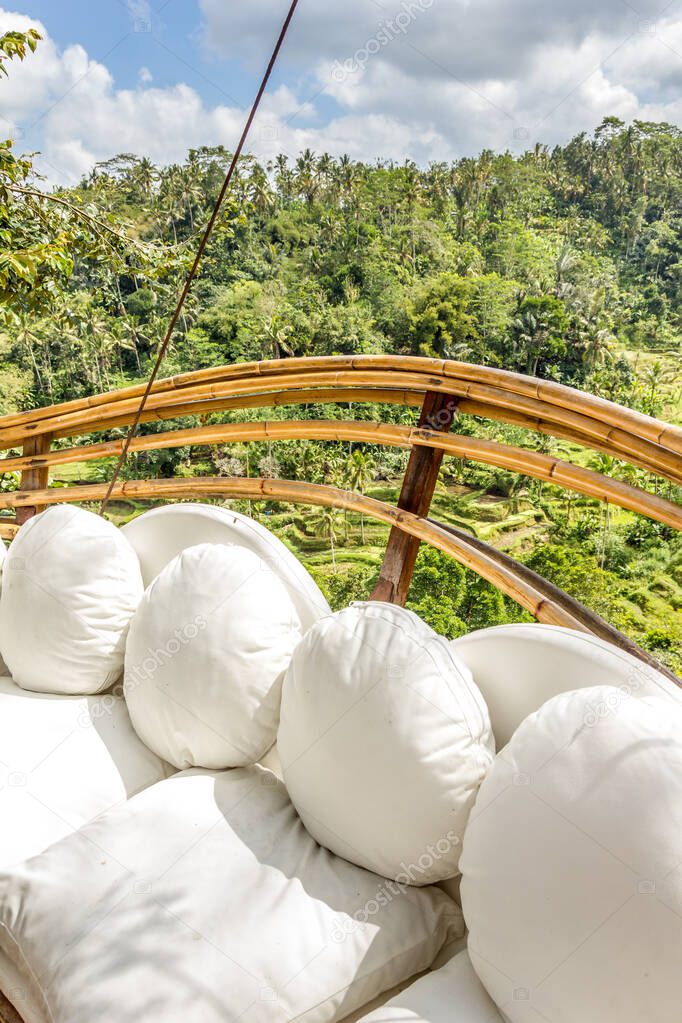 Couch with rice terraces in the backfround, Bali, Indonesia