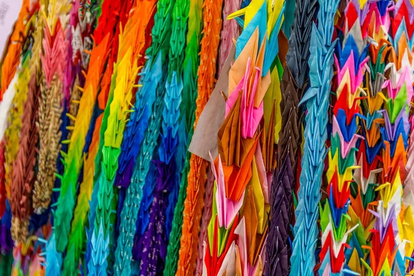 Colorido Tradicional Mil Grúas Papel Origami Japonesas — Foto de Stock