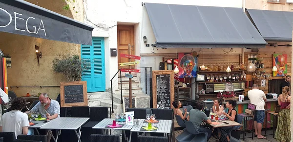 Ile Rousse Korsika Frankreich Juli 2020 Menschen Genießen Die Bars — Stockfoto