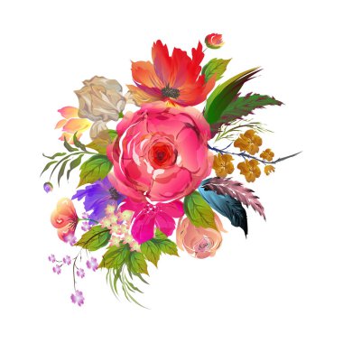 Sulu boya çiçekler çok güzel dekore edilmiş arka plan. Tebrik kartı veya davetiye kartı tasarım olarak kullanılabilir.