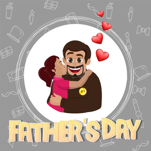 Menina Bonito Abraçando Beijando Seu Pai Feliz Dia Pai Celebração —  Vetores de Stock