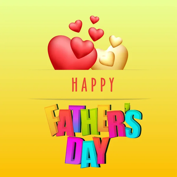 Stylish Text Happy Father Day Yellow Background Golden Red Hearts — Stock Vector