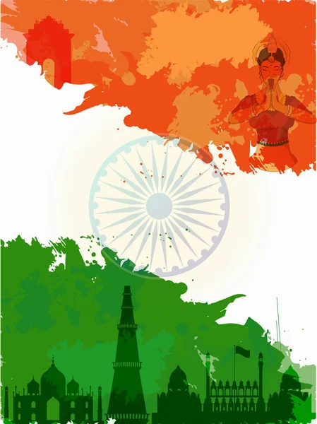 Independence Day Celebration Flyer Poster Banner Design Saffron White Green — Stock Vector